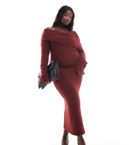 ASOS DESIGN Curve - Robe mi-longue en maille à encolure Bardot croisée - Bordeaux - Asos Curve - Modalova