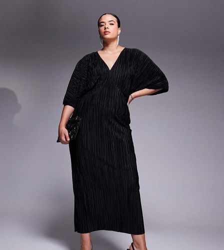 ASOS DESIGN Curve - Robe mi-longue plissée à col en V et manches chauve-souris - Asos Curve - Modalova