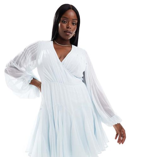 ASOS DESIGN Curve - Robe portefeuille courte à manches ballon et taille nouée - glacier - Asos Curve - Modalova