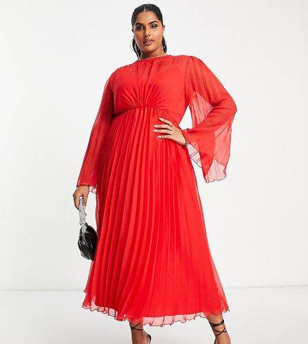 ASOS DESIGN Curve - Robe plissée mi-longue avec manches évasées et lien noué au dos - Asos Curve - Modalova