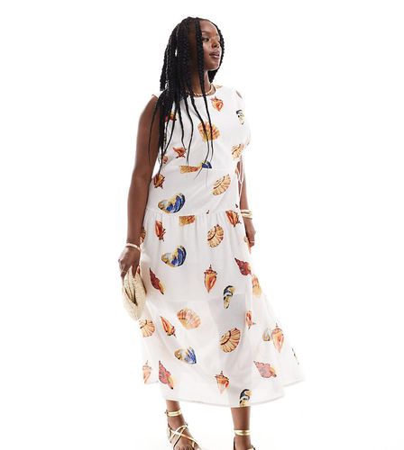 ASOS DESIGN Curve - Robe sans manches mi-longue avec découpe et imprimé coquillages sur l'ensemble - Asos Curve - Modalova