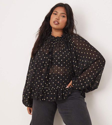 ASOS DESIGN Curve - Top babydoll à pois en tissu effet dévoré - et doré métallisé - Asos Curve - Modalova