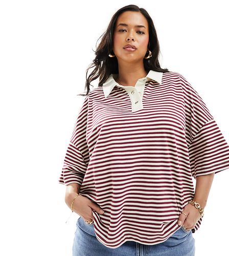 ASOS DESIGN Curve - Top rayé oversize façon maillot de rugby - Rouge/blanc - Asos Curve - Modalova