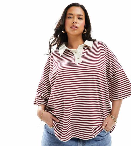 ASOS DESIGN Curve - Top rayé oversize façon maillot de rugby - Rouge/blanc - Asos Curve - Modalova