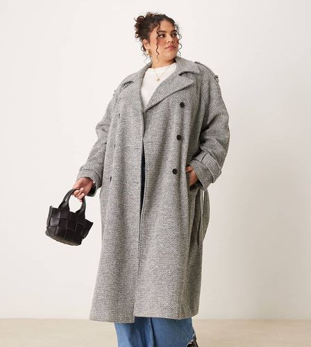 ASOS DESIGN Curve - Trench-coat élégant en imitation laine - Poivre et sel - Asos Curve - Modalova