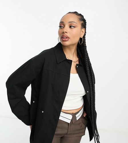 ASOS DESIGN Curve - Veste légère style chemise en coton avec poches - Noir - Asos Curve - Modalova