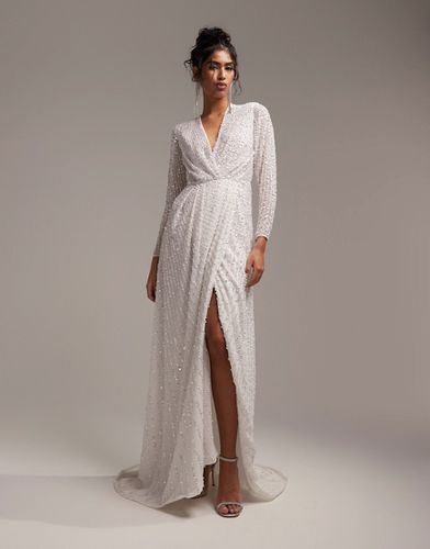 Alexa - Robe de mariée cache-caur à manches longues et sequins - Asos Design - Modalova