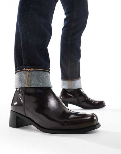 Bottines en cuir vieilli à talon - Marron - Asos Design - Modalova