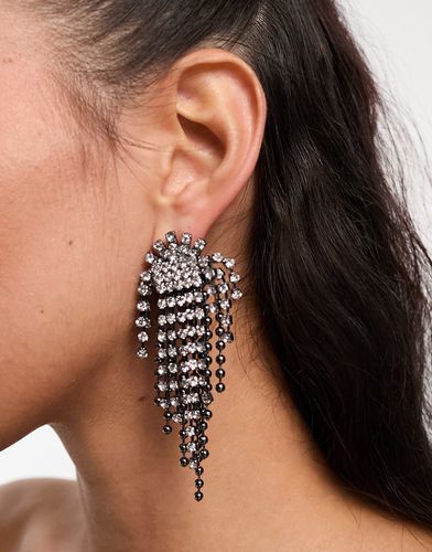 Boucles d'oreilles à pendant avec motif cascade en cristal - Gris acier - Asos Design - Modalova