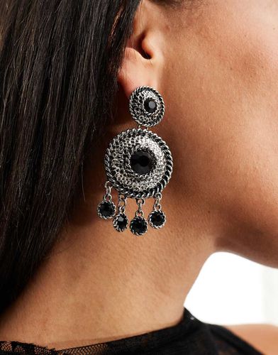 Boucles d'oreilles avec cercles effet vieilli et pierre noire - Asos Design - Modalova