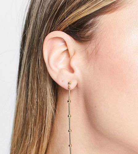 Boucles d'oreilles pendantes linéaires en plaqué or 14 carats avec boules minimalistes - Asos Design - Modalova