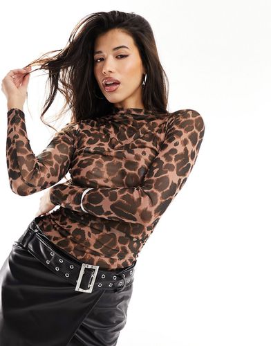 Body froncé en tulle à imprimé léopard et col montant - Asos Design - Modalova