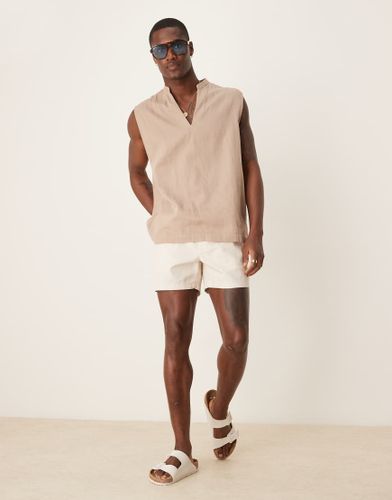 Bermuda slim court en lin mlang - Taupe - Asos Design - Modalova