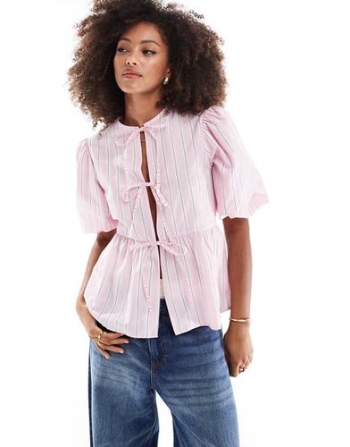 Blouse longue rayée en popeline avec liens devant - Rose - Asos Design - Modalova