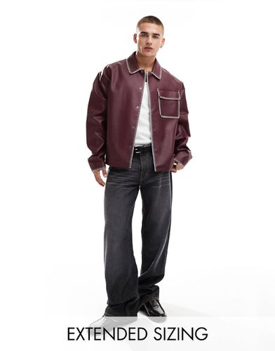 Blouson Harrington à coutures contrastantes en similicuir - Bordeaux - Asos Design - Modalova