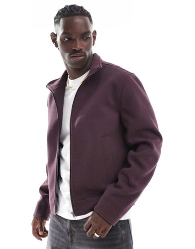 Blouson Harrington à col cheminée aspect laine - Bordeaux - Asos Design - Modalova