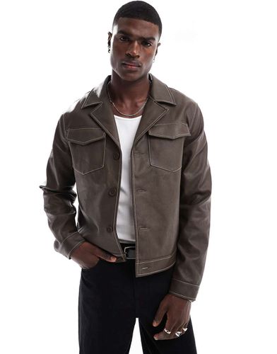 Blouson Harrington en similicuir à coutures contrastantes - Asos Design - Modalova