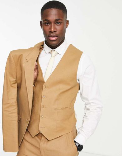 Gilet de costume ajusté en lin mélangé - Tabac - Asos Design - Modalova