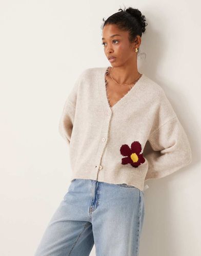 Gilet en maille duveteuse à motif fleur - Écru - Asos Design - Modalova