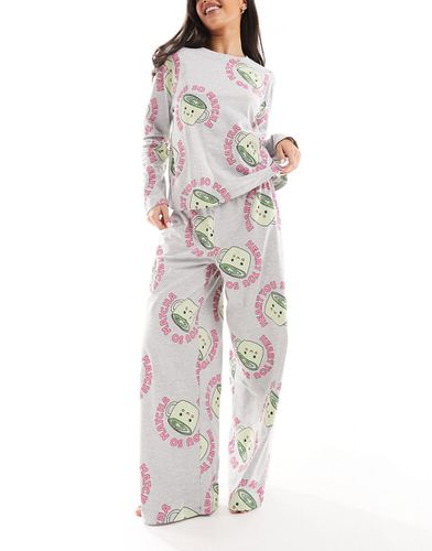 Ensemble de pyjama à imprimé matcha avec haut à manches longues et pantalon - chiné - Asos Design - Modalova