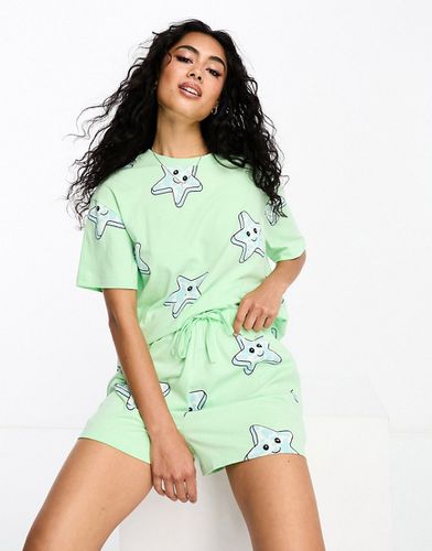 Ensemble de pyjama à motif étoile avec t-shirt oversize et short - Asos Design - Modalova