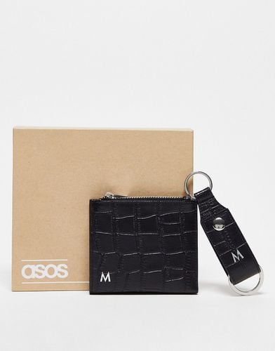 Ensemble portefeuille et porte-clés en cuir avec initiale M - Asos Design - Modalova