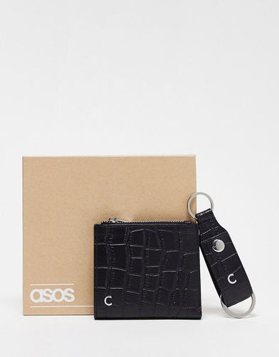 Ensemble portefeuille et porte-clés en cuir avec initiale C - Asos Design - Modalova