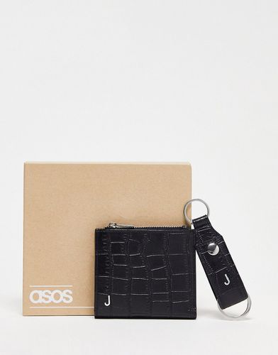 Ensemble portefeuille et porte-clés en cuir avec initiale J - Asos Design - Modalova
