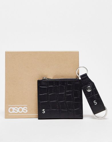 Ensemble portefeuille et porte-clés en cuir avec initiale S - Asos Design - Modalova
