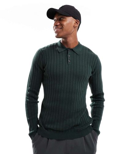 Essential - Pull moulant en maille côtelée avec col polo - foncé - Asos Design - Modalova