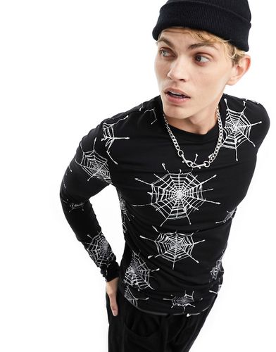 Halloween - T-shirt moulant à manches longues avec imprimé toiles d'araignée pailletées - Asos Design - Modalova