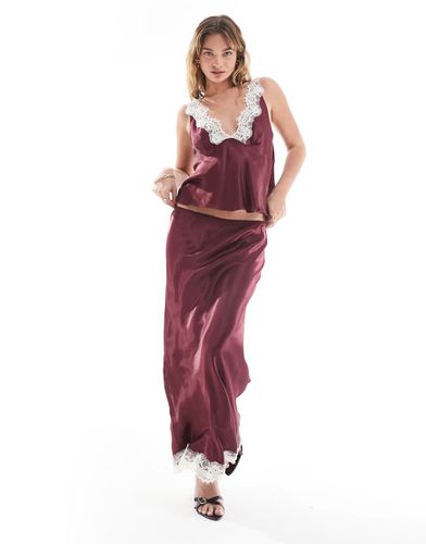 Jupe longue d'ensemble en dentelle et satin - Bordeaux - Asos Design - Modalova