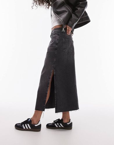 ASOS DESIGN - Jupe mi-longue en jean fendue sur le côté - délavé - Topshop - Modalova