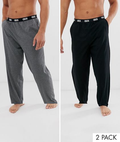 Lot de 2 bas de pyjama confortables avec taille griffée - Noir et anthracite chiné - Economie - Asos Design - Modalova