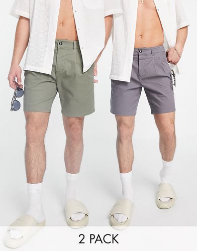 Lot de 2 shorts chino coupe cigarette - Kaki et anthracite (économie) - Asos Design - Modalova
