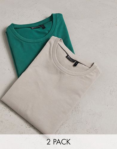 Lot de 2 t-shirts moulants - Beige et vert - Asos Design - Modalova