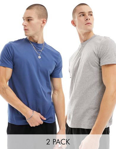 Lot de 2 t-shirts ras de cou à manches courtes - Bleu et gris chiné - Asos Design - Modalova