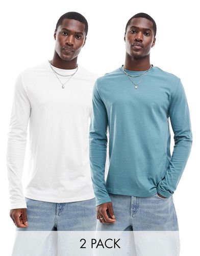 Lot de 2 t-shirts ras de cou à manches longues - Blanc et vert - Asos Design - Modalova