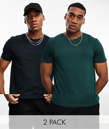 Lot de 2 t-shirts ras de cou - Vert et noir - Asos Design - Modalova