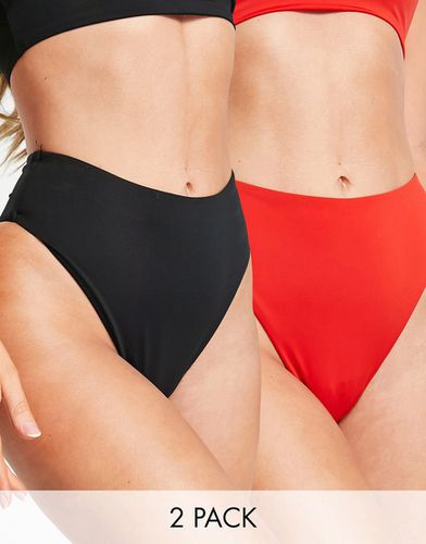 Lot de 2 bas de bikinis échancrés à taille haute - Noir/rouge - Asos Design - Modalova