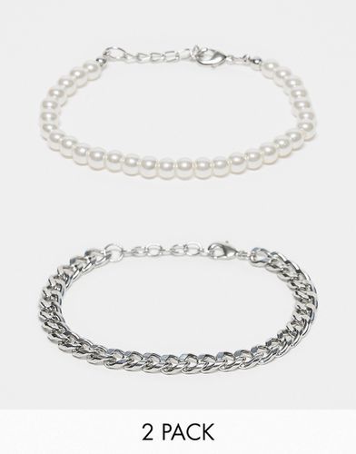 Lot de 2 bracelets à chaîne et perles fantaisie 6 mm - Asos Design - Modalova