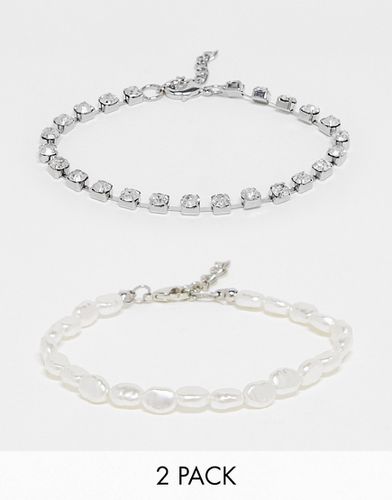 Lot de 2 bracelets à maillons tennis et perles fantaisie - Asos Design - Modalova