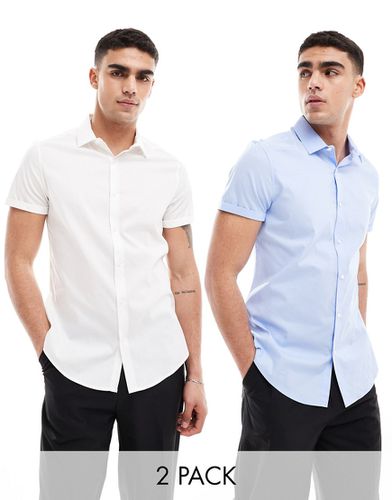 Lot de 2 chemises de travail ajustées stretch - Blanc/bleu - Asos Design - Modalova