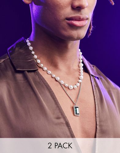 Lot de 2 colliers avec fausses perles et pendentif en cristal vert - Asos Design - Modalova