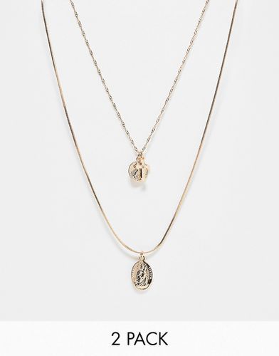 Lot de 2 colliers avec pendentifs croix et Saint-Christophe - Doré - Asos Design - Modalova