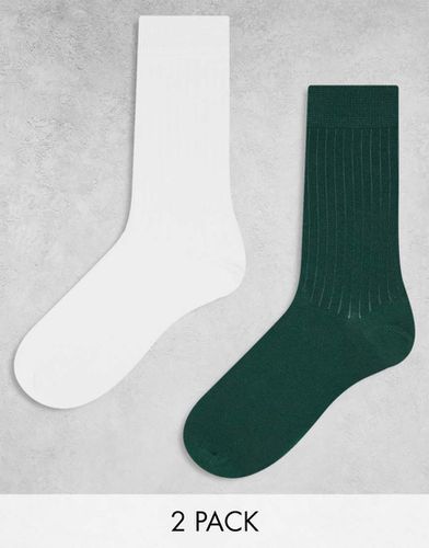 Lot de 2 paires de chaussettes côtelées - Blanc/vert - Asos Design - Modalova