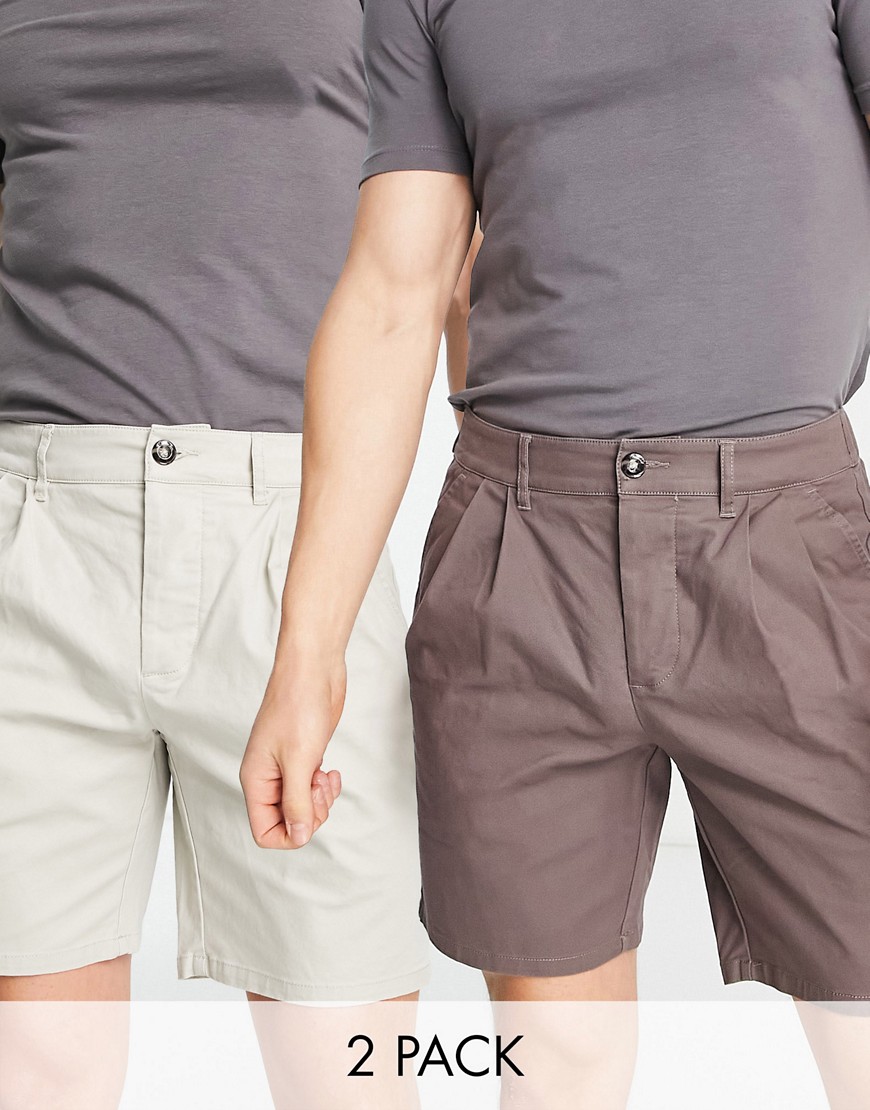 Lot de 2 shorts chino coupe cigarette - Marron et beige - Économie - Asos Design - Modalova