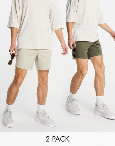 Lot de 2 shorts chino ajustés avec ceinture élastique - Kaki et beige - Économie - Asos Design - Modalova