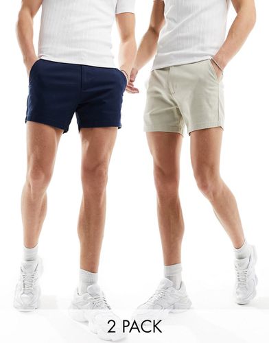 Lot de 2 shorts chino ajustés coupe courte - Taupe/bleu marine (Réduction) - Asos Design - Modalova
