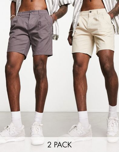 Lot de 2 shorts chino mi-longs coupe cigarette - Anthracite et beige - Économie - Asos Design - Modalova